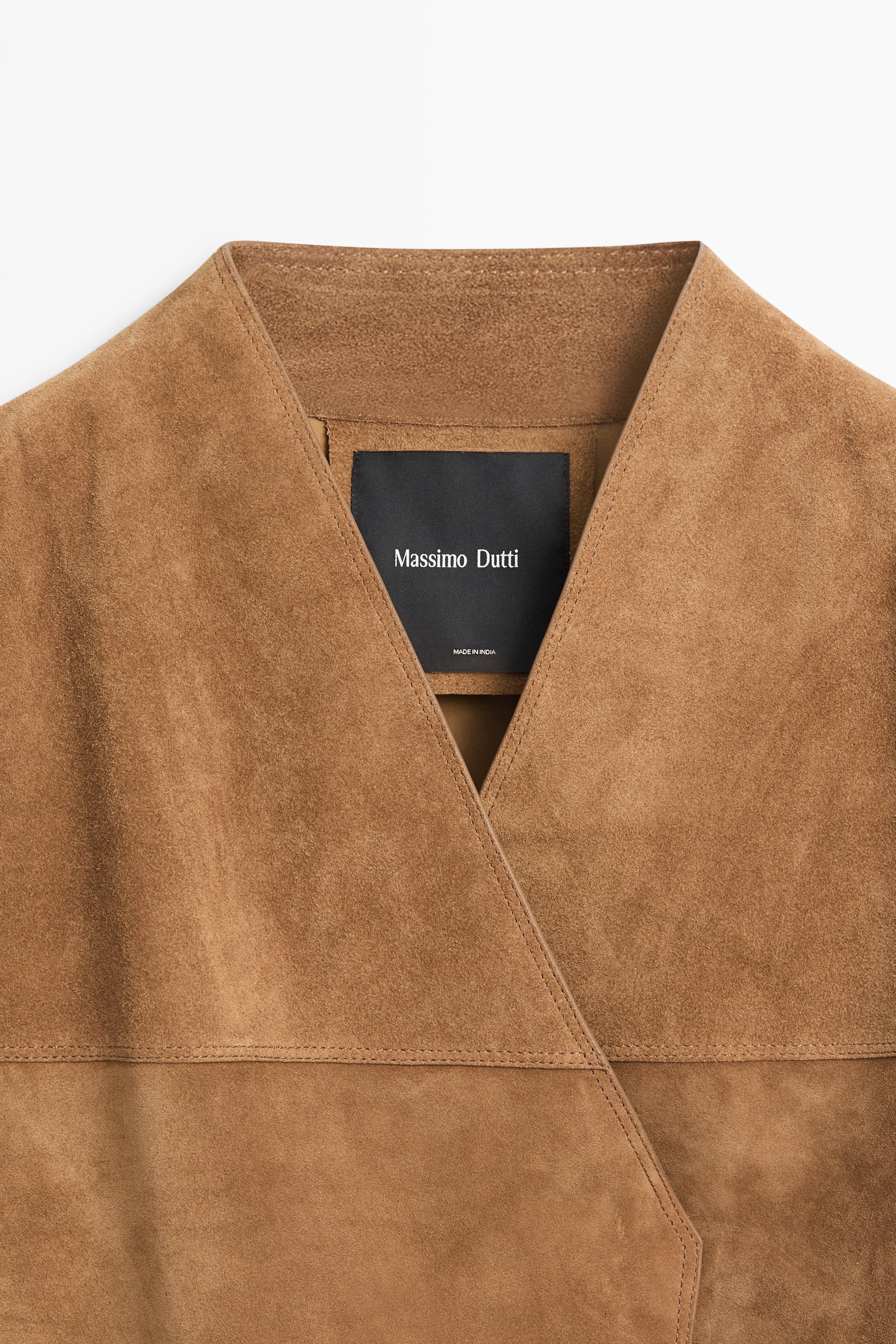 Short double-breasted suede leather jacket